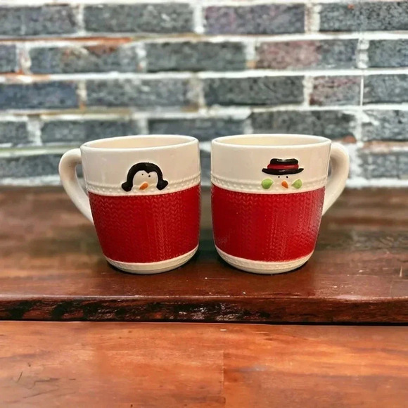 2-12 ounce Snowman & Penguin Scarf Mugs - Picture 1 of 6